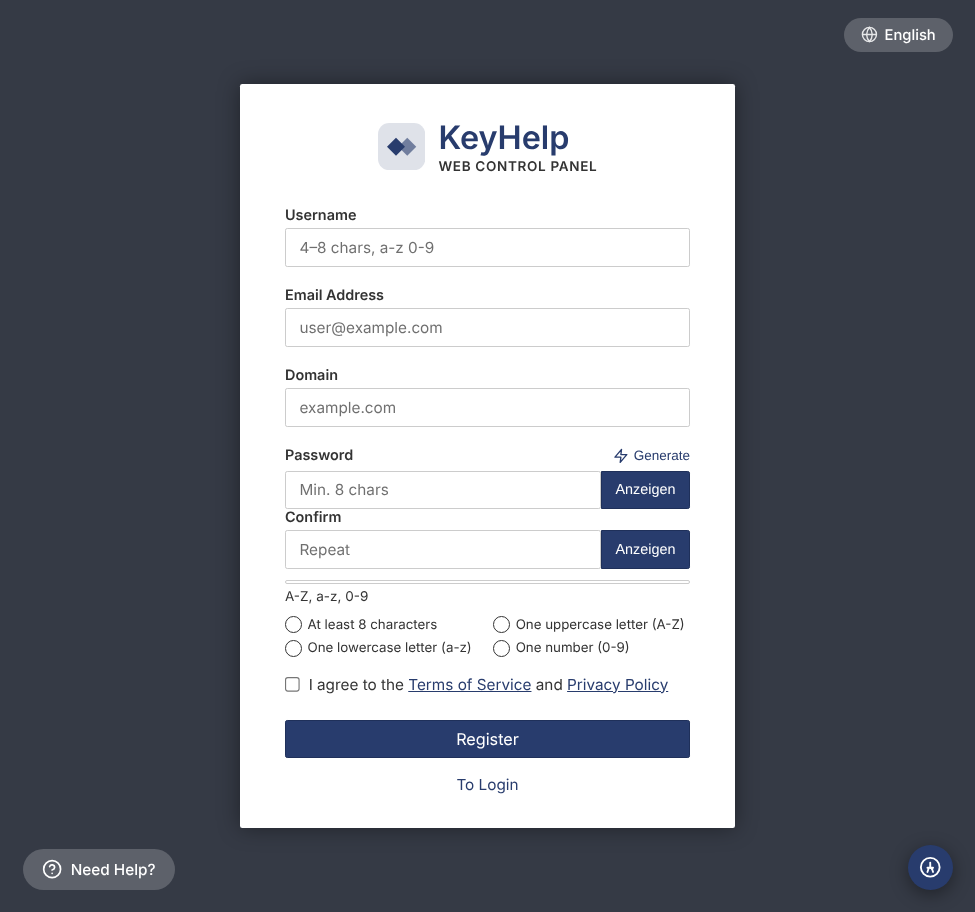 KH-Register Portal Interface